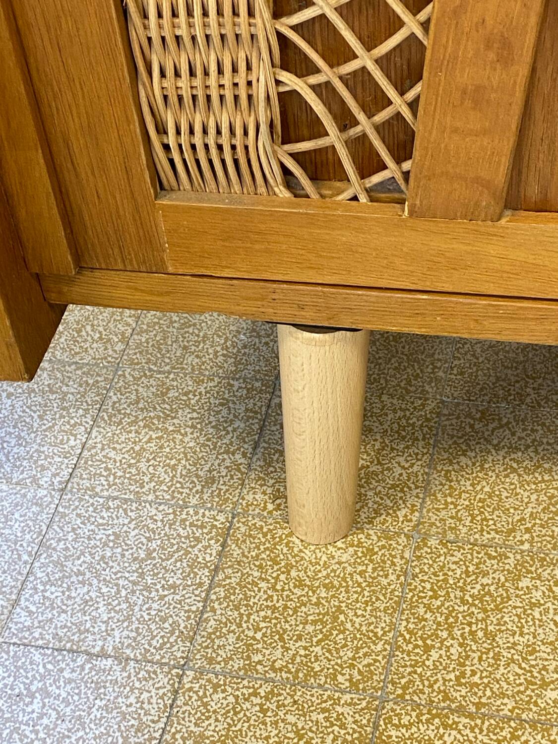 Wood and rattan chest of drawers and wardrobe