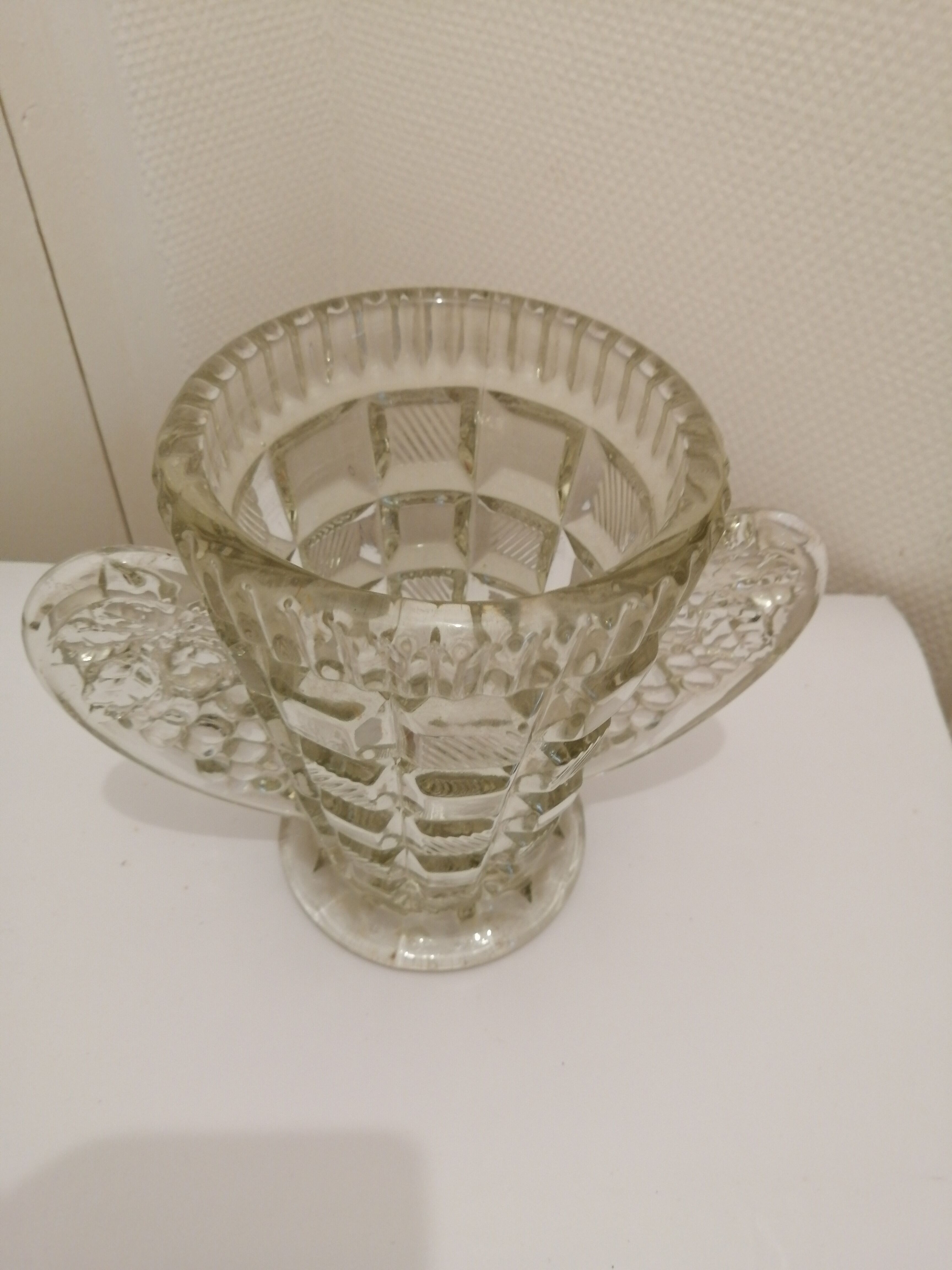 Press glass vase with transparent ears