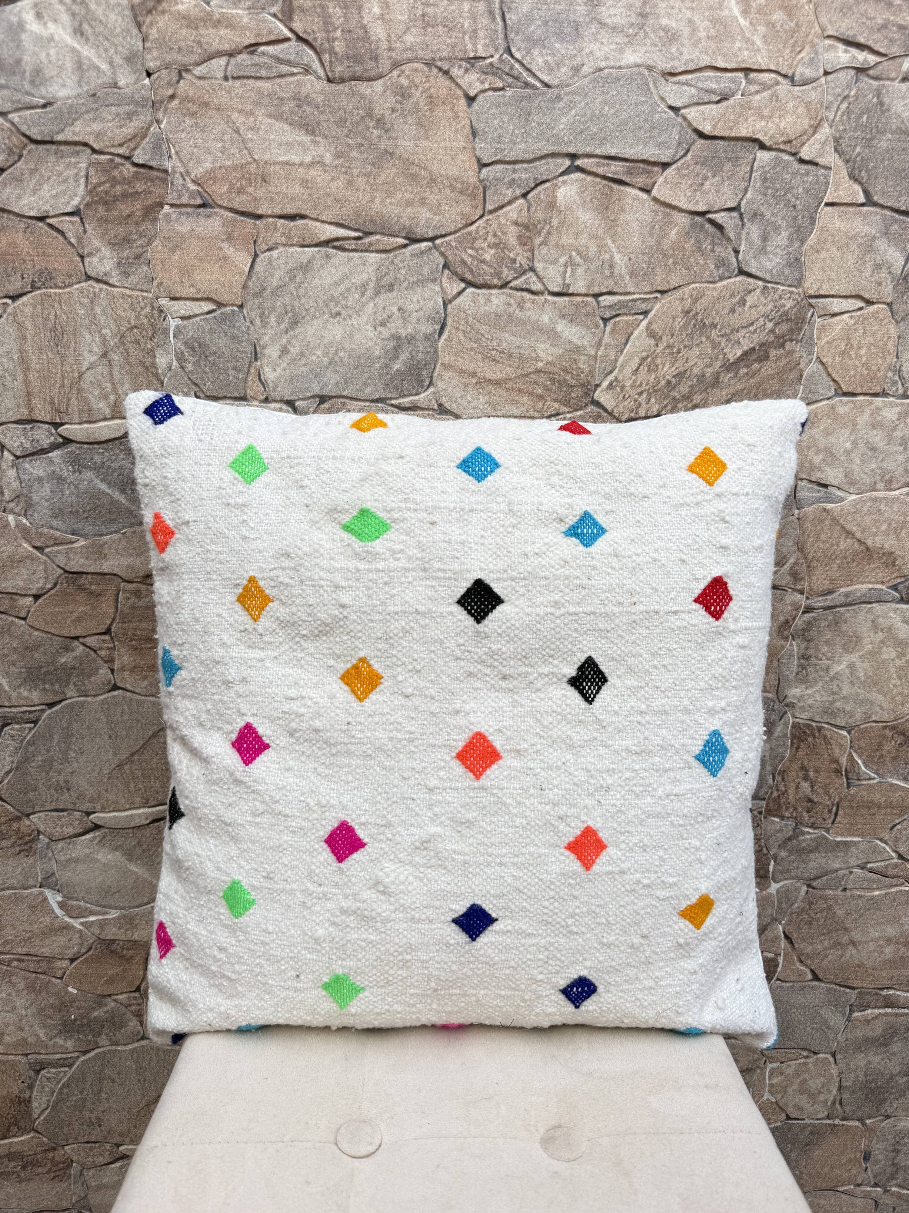 Handmade Berber wool Kilim cushion: Moroccan floor cushion
