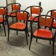 Table and 6 armchairs Baumann Diese, design Pagnon Pelhaître, Wenge color and red,