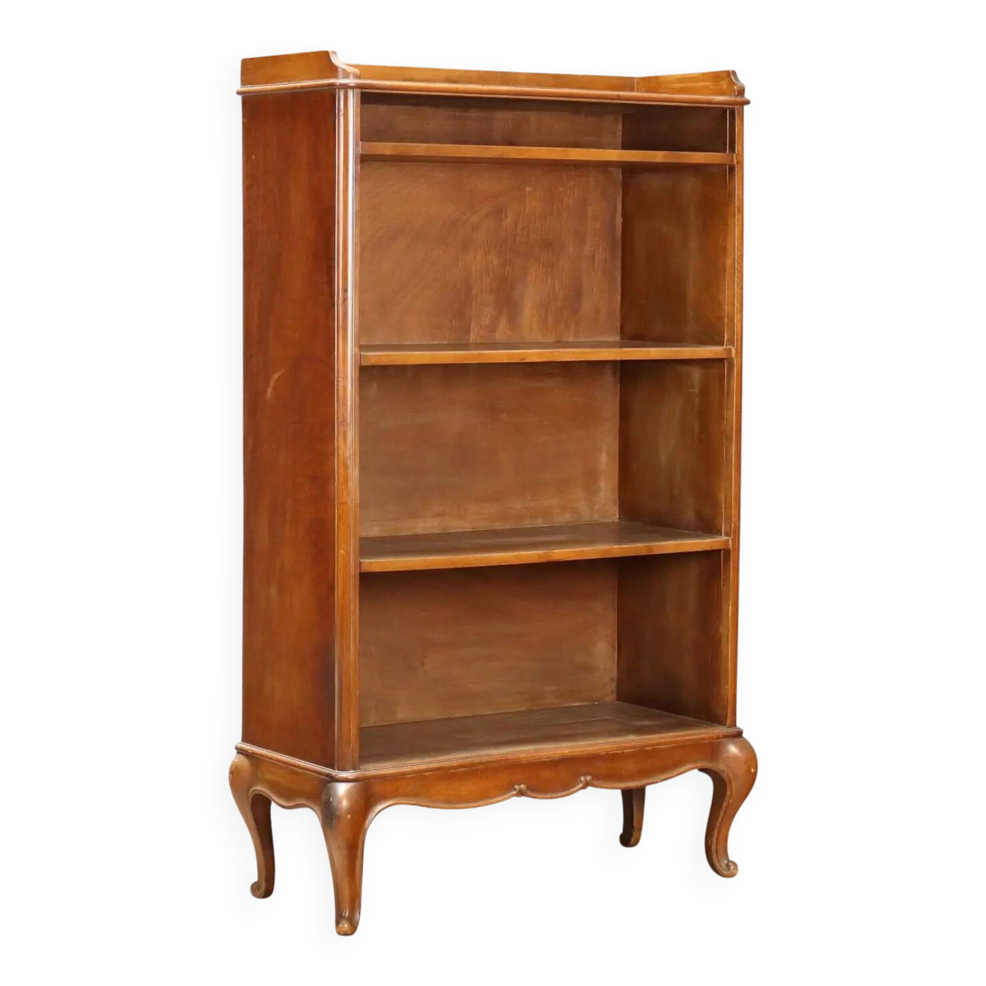 Open walnut library with balustrade - Italy 20th century