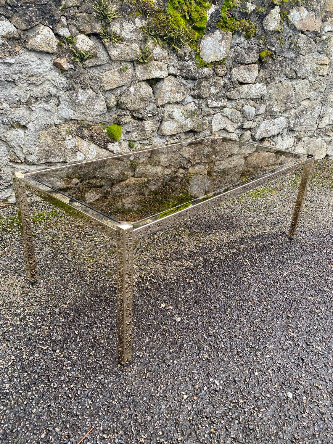 VINTAGE 1970 RECTANGULAR COFFEE TABLE GOLDEN SMOKED BROWN GLASS
