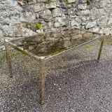 VINTAGE 1970 RECTANGULAR COFFEE TABLE GOLDEN SMOKED BROWN GLASS