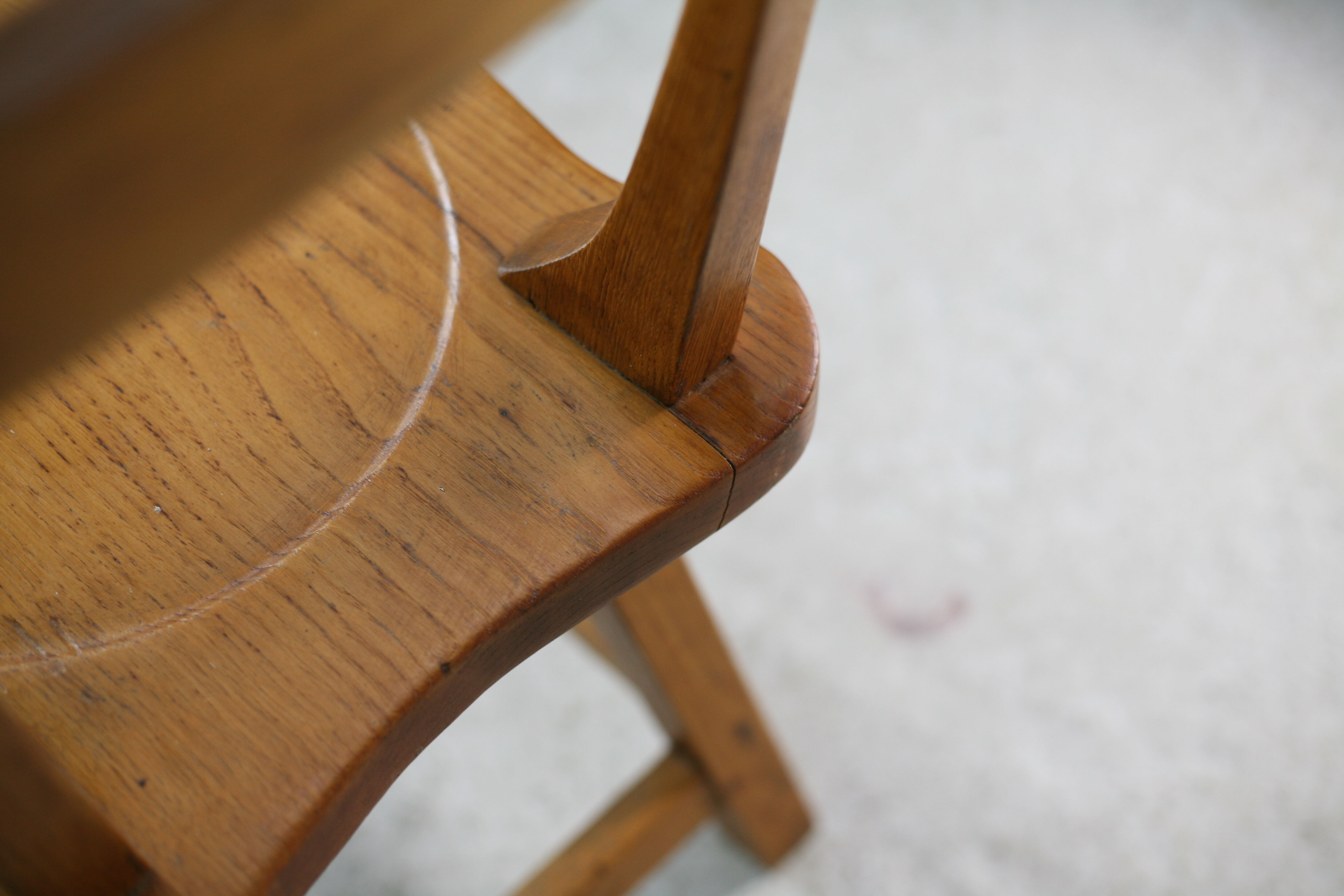 Pair of brutalist wooden back stools. France, circa 1960