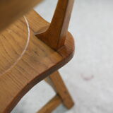 Pair of brutalist wooden back stools. France, circa 1960