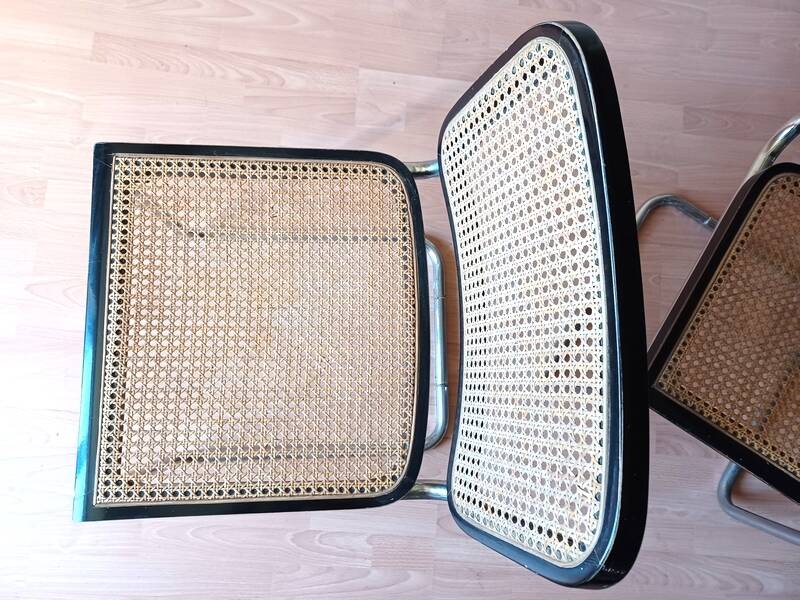 Pair of B32 Cesca chairs by Marcel Breuer, designed in 1987, stamped