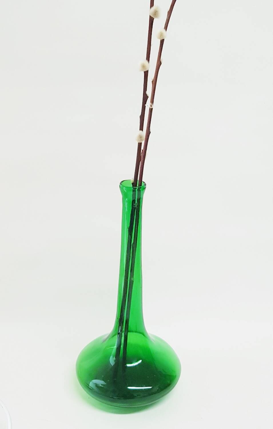Tall green glass bud vase