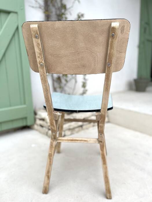 Set of 2 wooden and water green Formica chairs