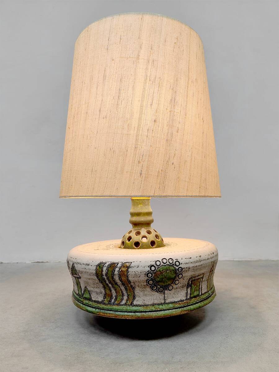 Vintage large ceramic table lamp 'Green garden'