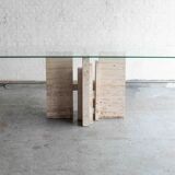 Glass & travertine dining table by Willy Ballez