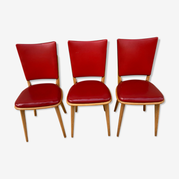 3 chairs in red Skaï