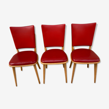 3 chaises en Skaï rouge