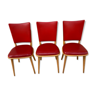 3 chaises en Skaï rouge