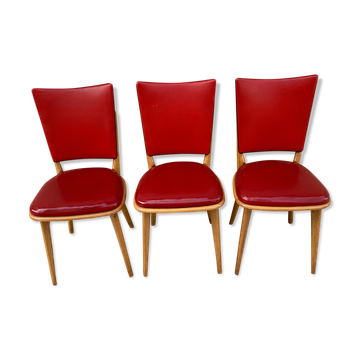 3 chaises en Skaï rouge