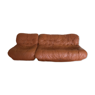 Vintage leather sofa and armchair