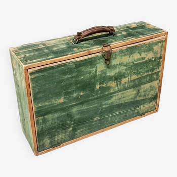 Vintage wooden trunk suitcase green