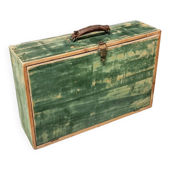 Valise malle vintage en bois vert