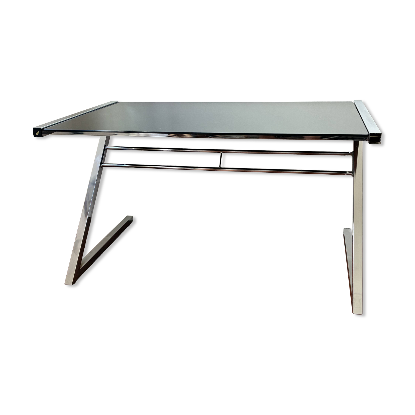 Bureau space age en chrome et verre fumé, années 70
