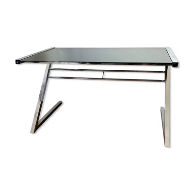 Bureau space age en chrome et verre fumé, années 70