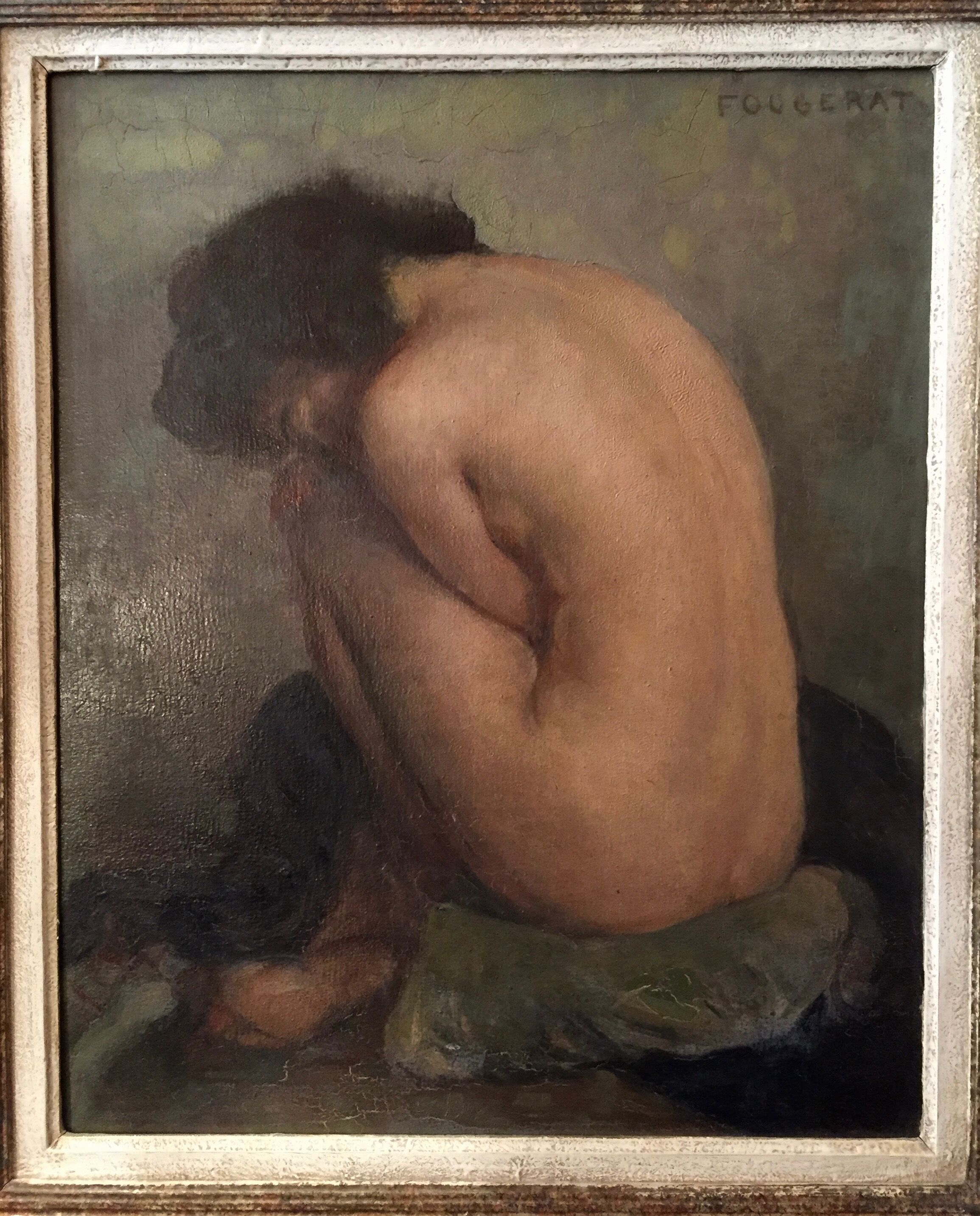 Nude signed Fougerat, oil on panel, 20th century