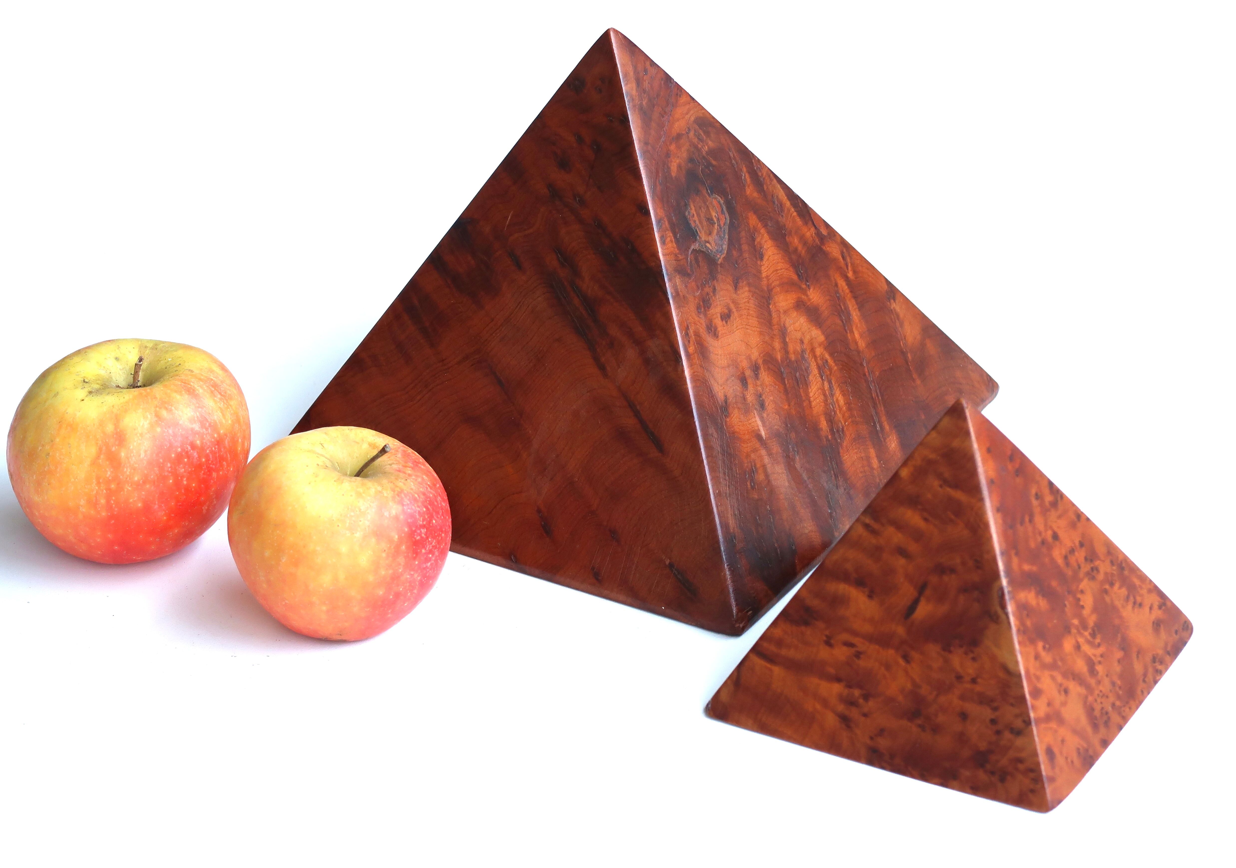 Two wooden pyramids with elm magnifying glass, 70s