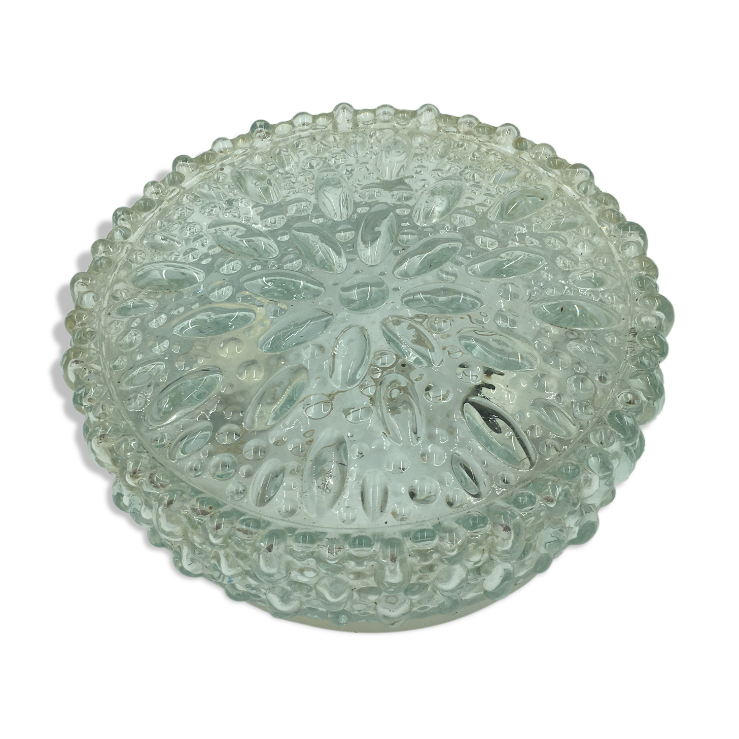 Round ceiling lamp in molded glass with relief