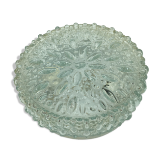 Round ceiling lamp in molded glass with relief