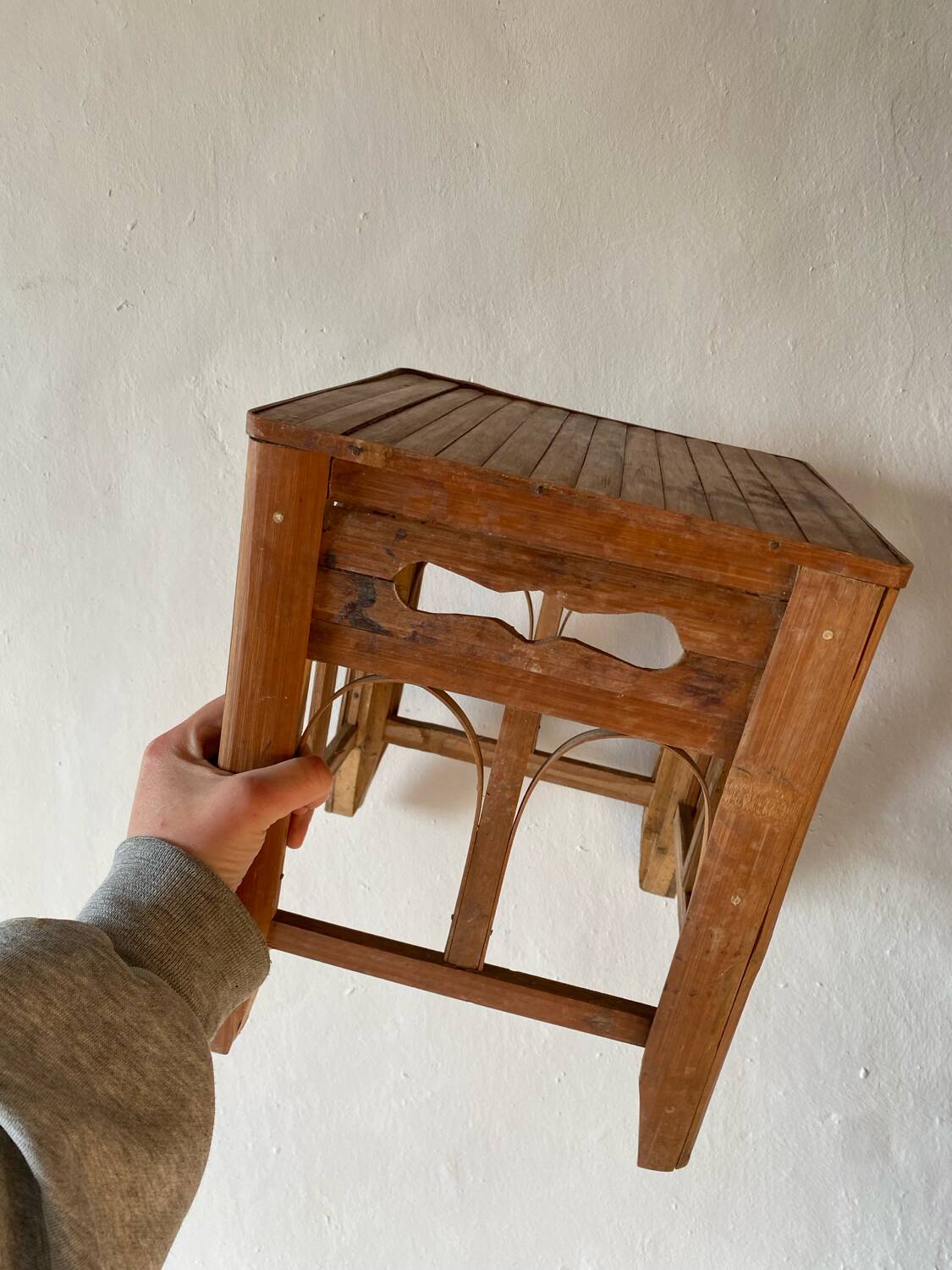 Vintage bamboo stool or side table – Handmade mid-