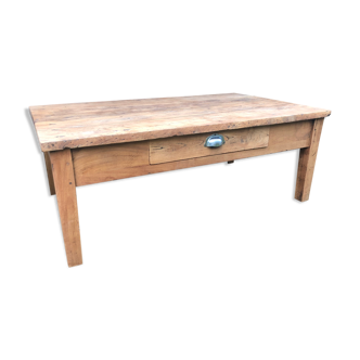 Raw wood farm table coffee table
