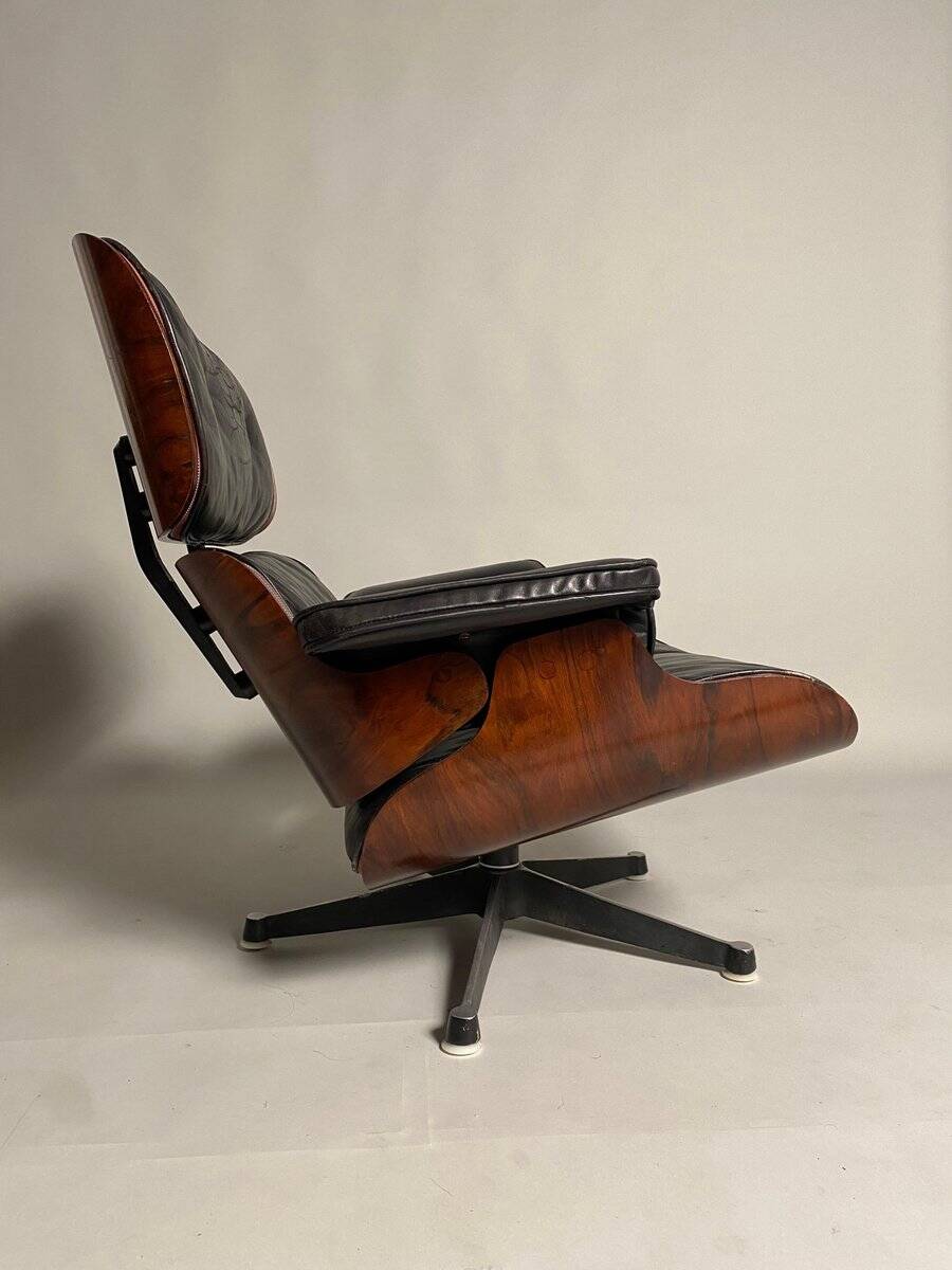 Lounge Chair in Black Leather attributed to Charles Eames for Herman Miller, 1956
