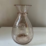Biot water or wine carafe, pink bubble glass