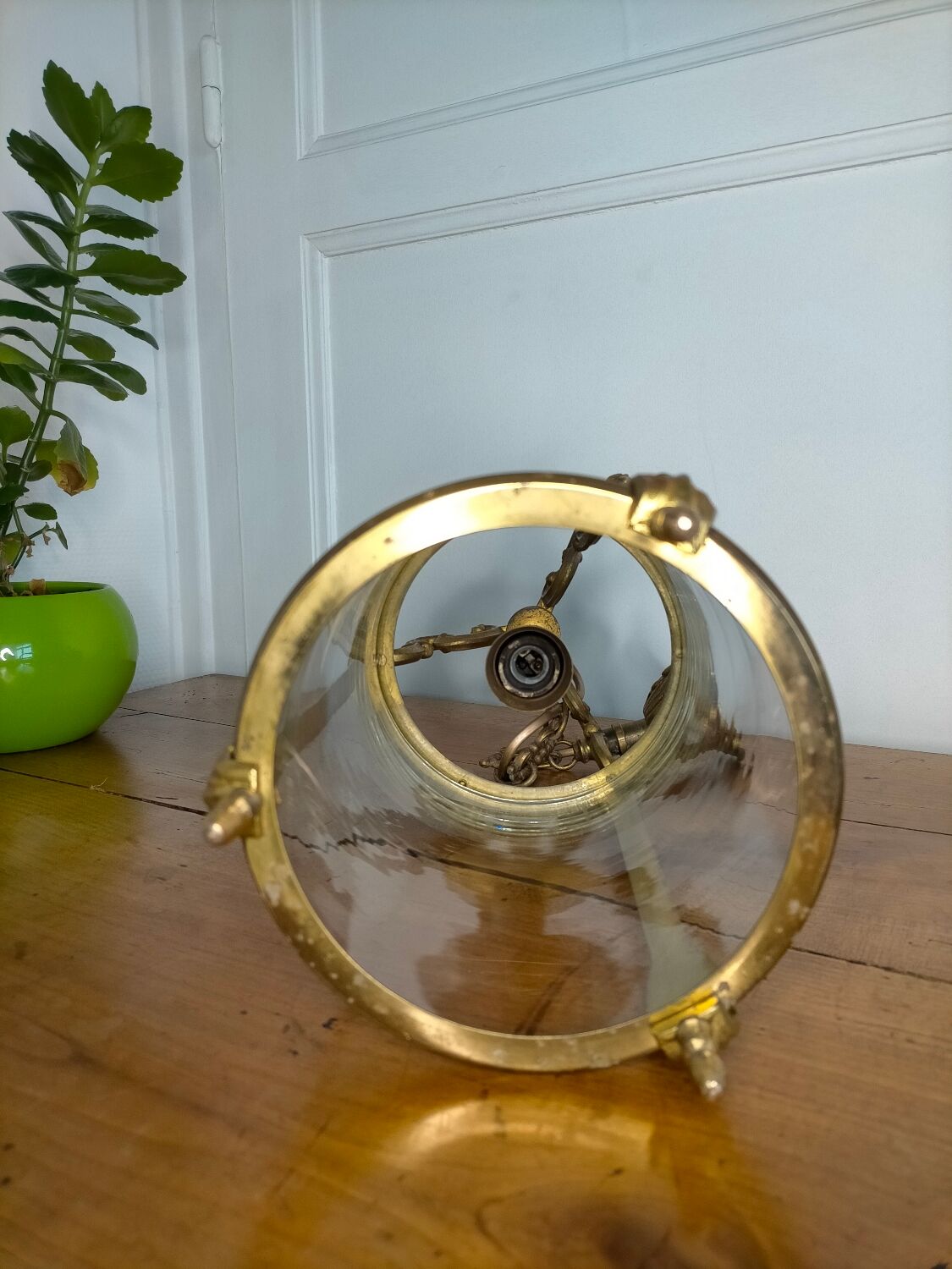 Old lantern glass and metal suspension