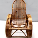 Postmodern Bamboo Rocking Chair with Red, Black and White Fabric Upholstery