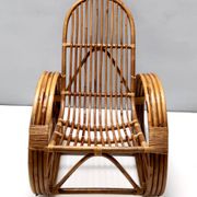Postmodern Bamboo Rocking Chair with Red, Black and White Fabric Upholstery