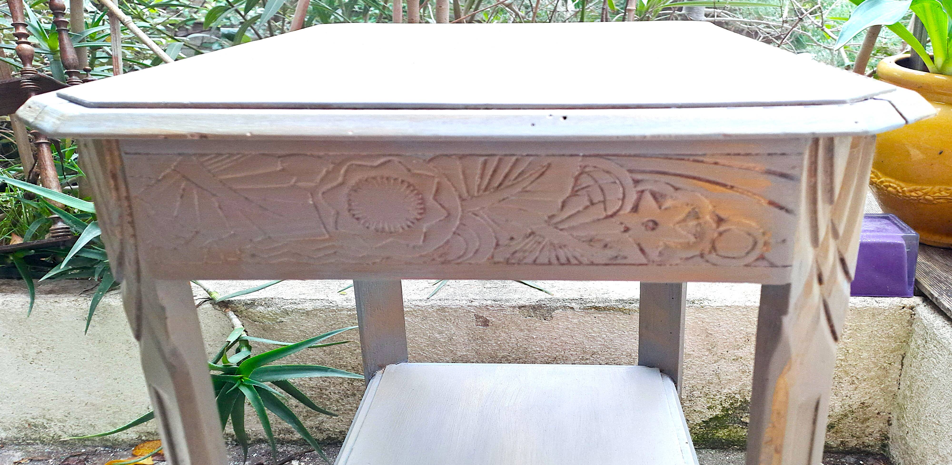 Wooden coffee table Art Deco style carved vintage interior decoration