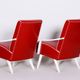 Mid-Century Red Leather and Beech Armchairs, Czechia, 1950s, Set of 2
