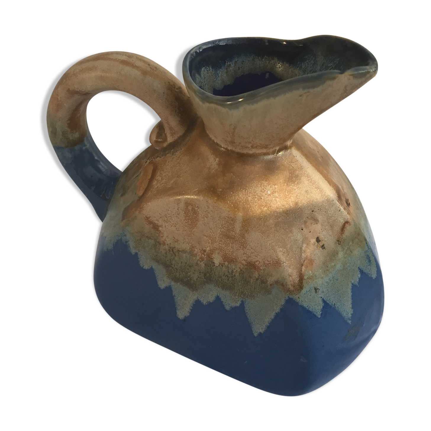 Former Art Deco Pitcher ALPHO Ceramics Enamelled Blue Beige Vintage Kitchen
