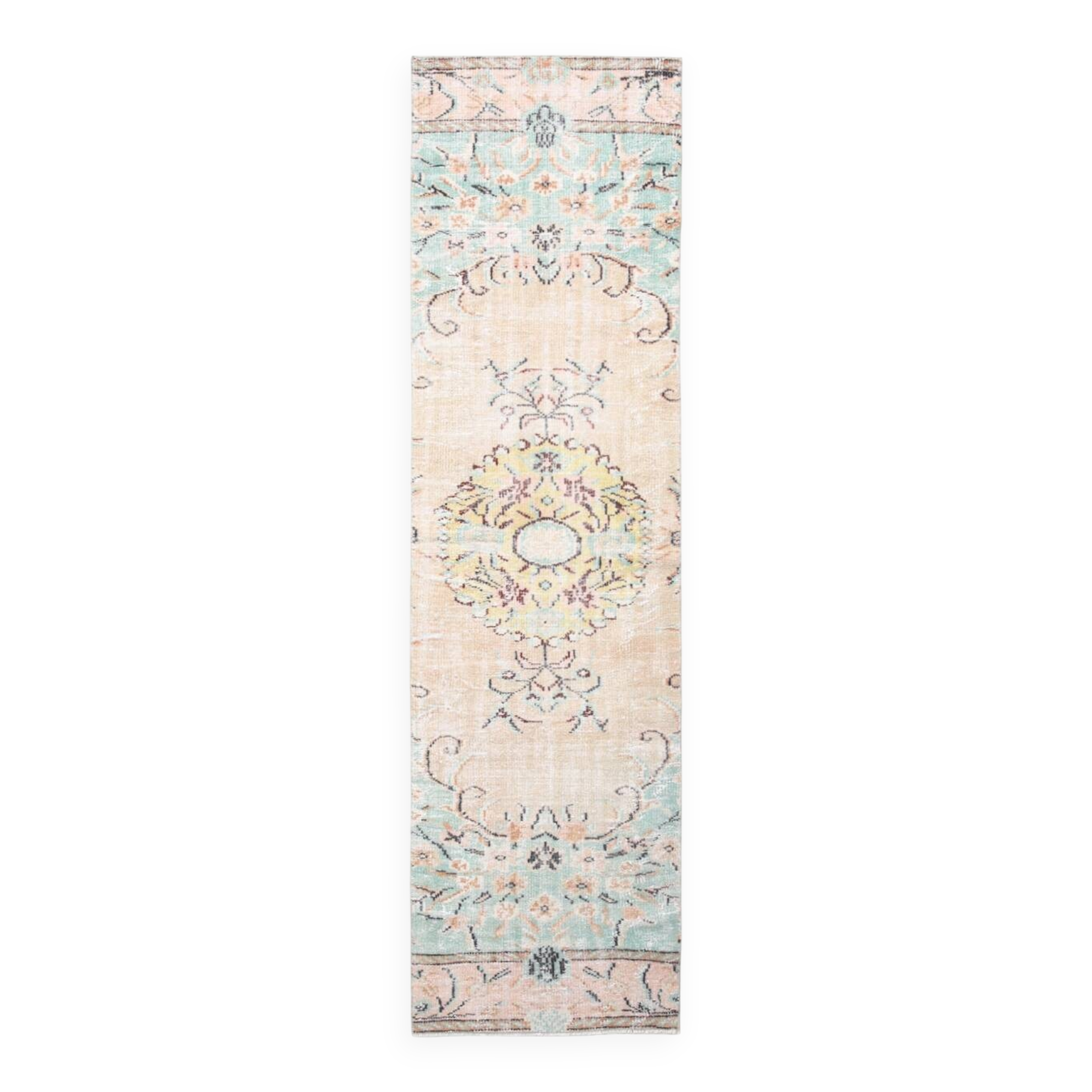 3x10 Light Green & Cream Antique Vintage Runner Rug, 80x296Cm