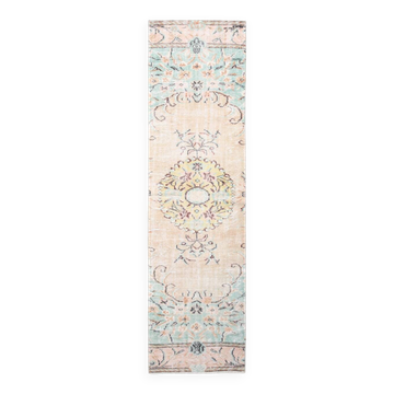 3x10 Light Green & Cream Antique Vintage Runner Rug, 80x296Cm