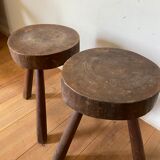 Pair of brutalist stool in solid oak 60s