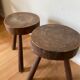 Pair of brutalist stool in solid oak 60s