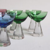 Set of 12 alcohol glasses in colored glass 1950s