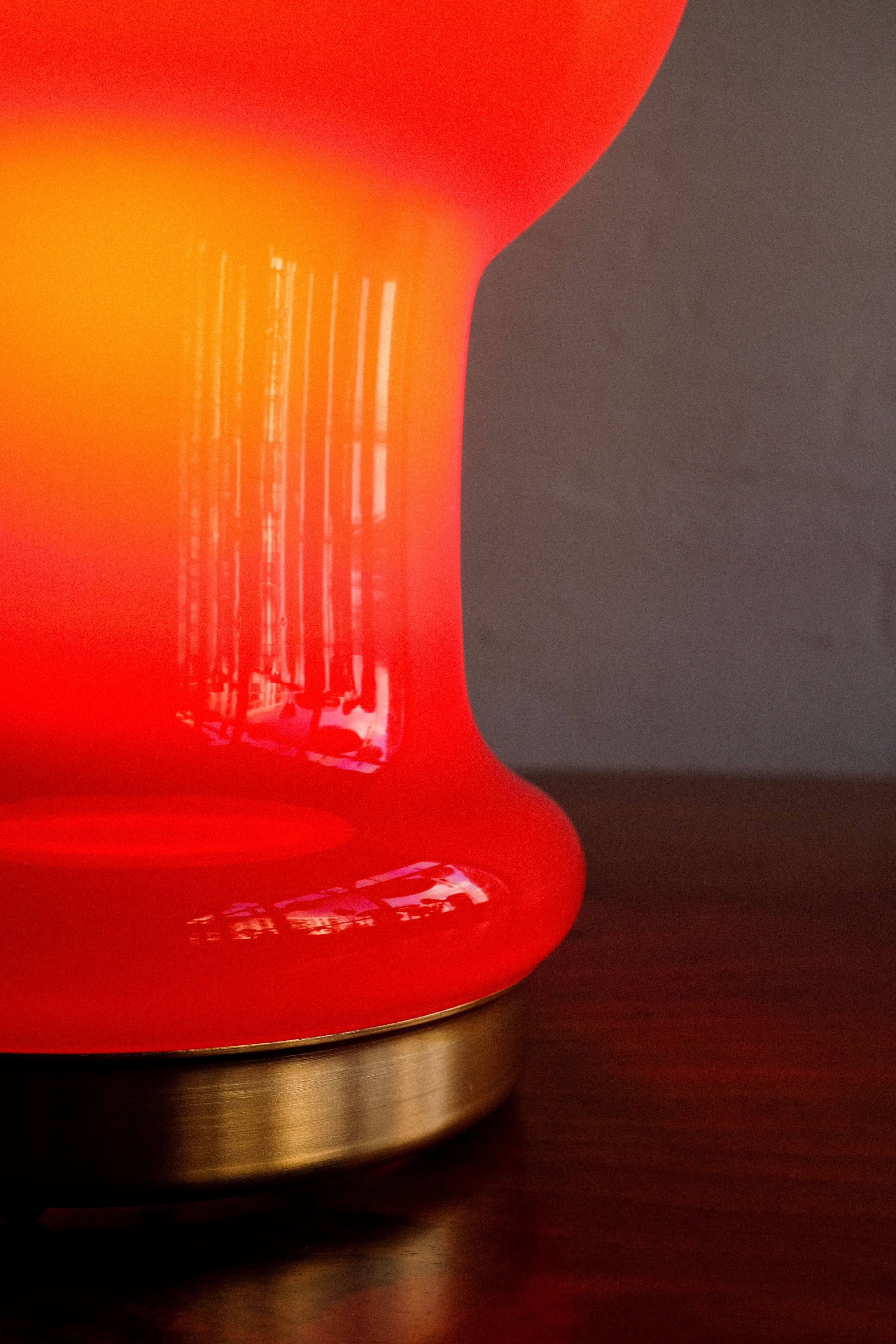 Space age czechoslovak opaline red glass table lamp, 1970s