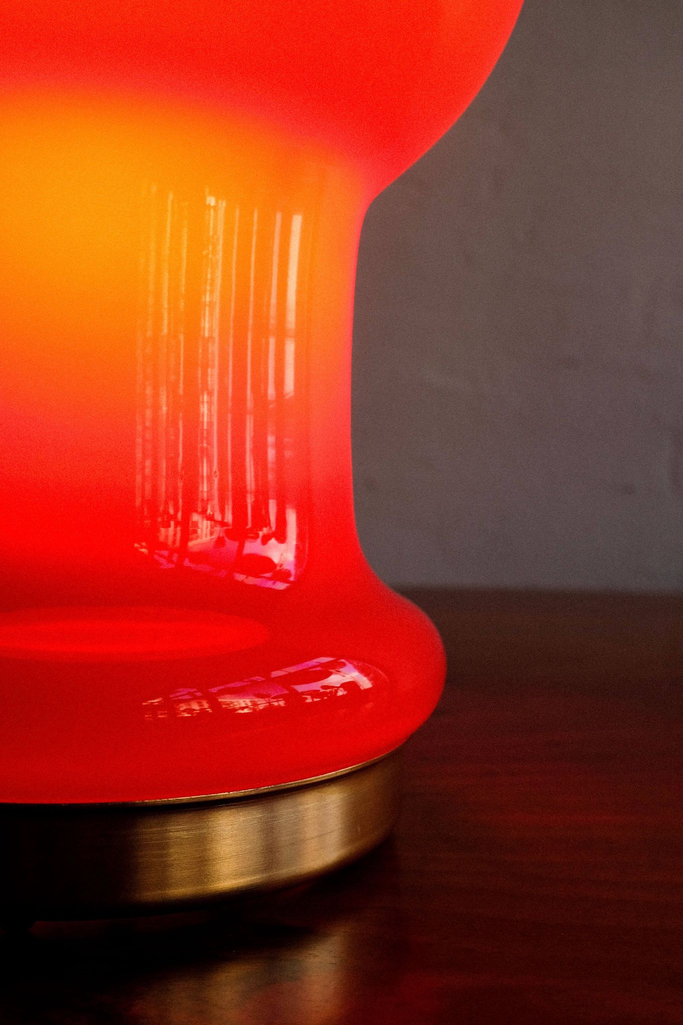 Space age czechoslovak opaline red glass table lamp, 1970s