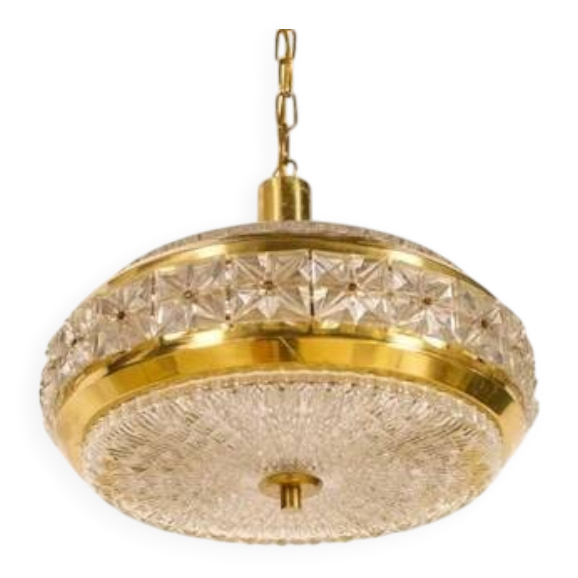 Vitrika 'Prizmpendel' brass and pressed glass pendant lamp