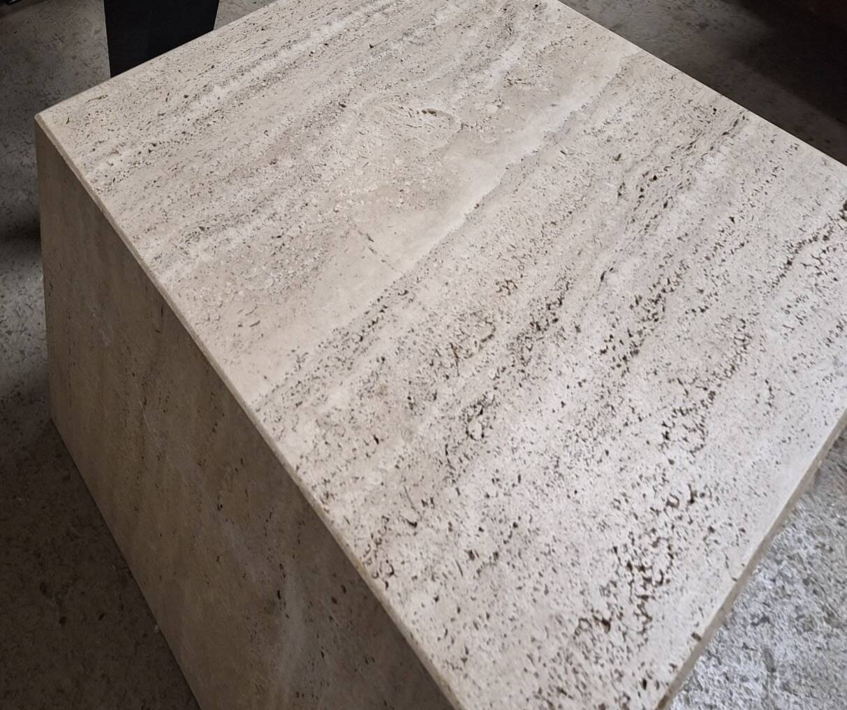 Italian veined travertine coffee table or pedestal