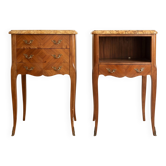 Pair of Louis XV bedside tables with marble and marquetry.
