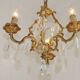 French Vintage Brass Mid Century 3 Light 3 Sided Crystal Cage Chandelier