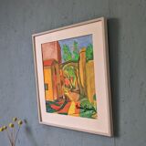 Mid-century modern swedish "the pathway" vintage framed watercolour