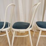 Set of 4 Vintage Bentwood White Dining Chairs in Ligna Style wit Blue Seat